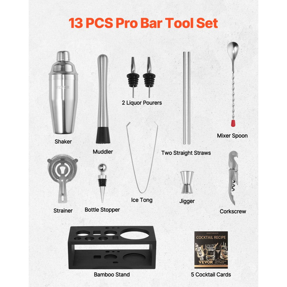 CL-04 - 13-Piece Stainless Steel Cocktail Shaker Set for Home Bartending
