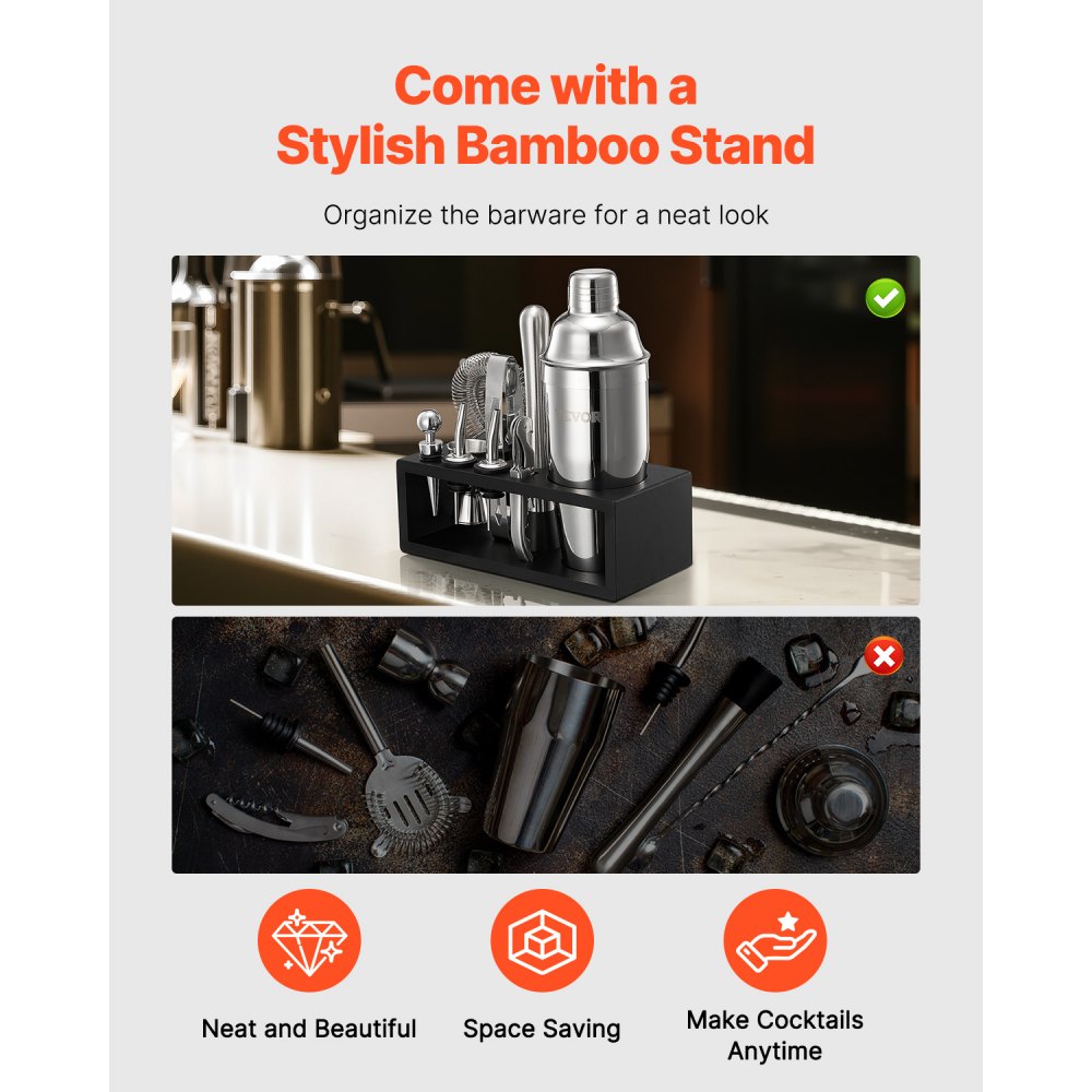 CL-04 - 13-Piece Stainless Steel Cocktail Shaker Set for Home Bartending