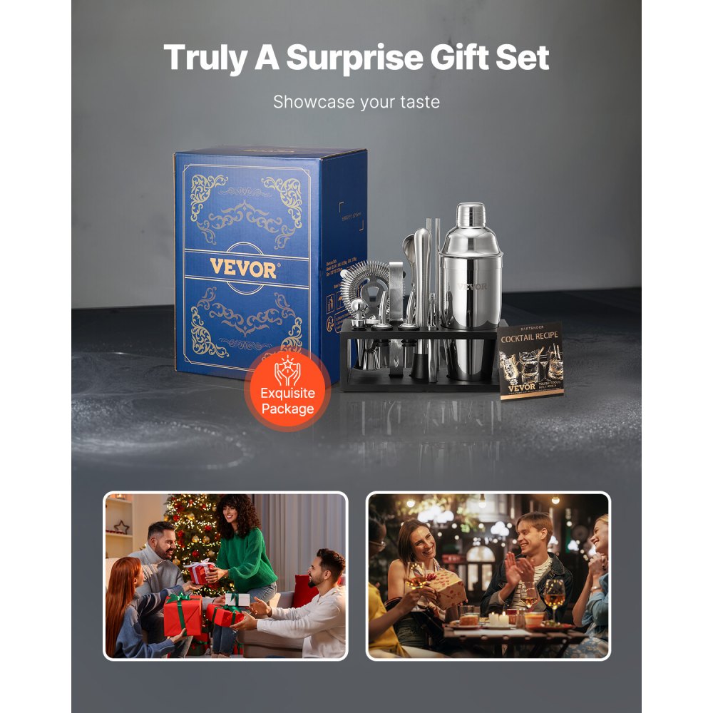 CL-04 - 13-Piece Stainless Steel Cocktail Shaker Set for Home Bartending