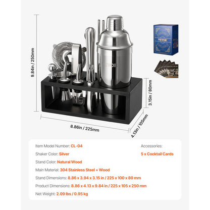 CL-04 - 13-Piece Stainless Steel Cocktail Shaker Set for Home Bartending