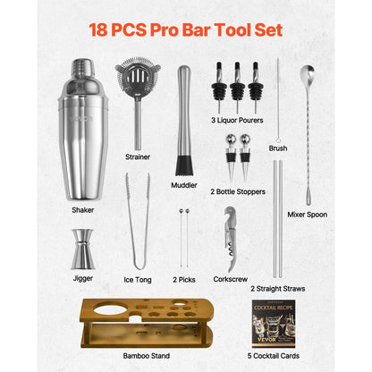 CL-05 - 18-Piece Stainless Steel Cocktail Shaker Set for Home Bartenders