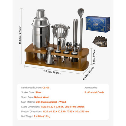 CL-05 - 18-Piece Stainless Steel Cocktail Shaker Set for Home Bartenders