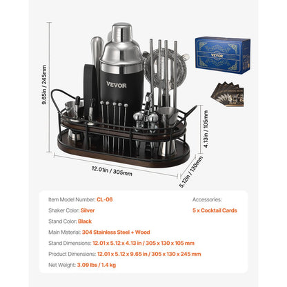 CL-06 - Premium 23-Piece Stainless Steel Cocktail Shaker Set for Home Bartending