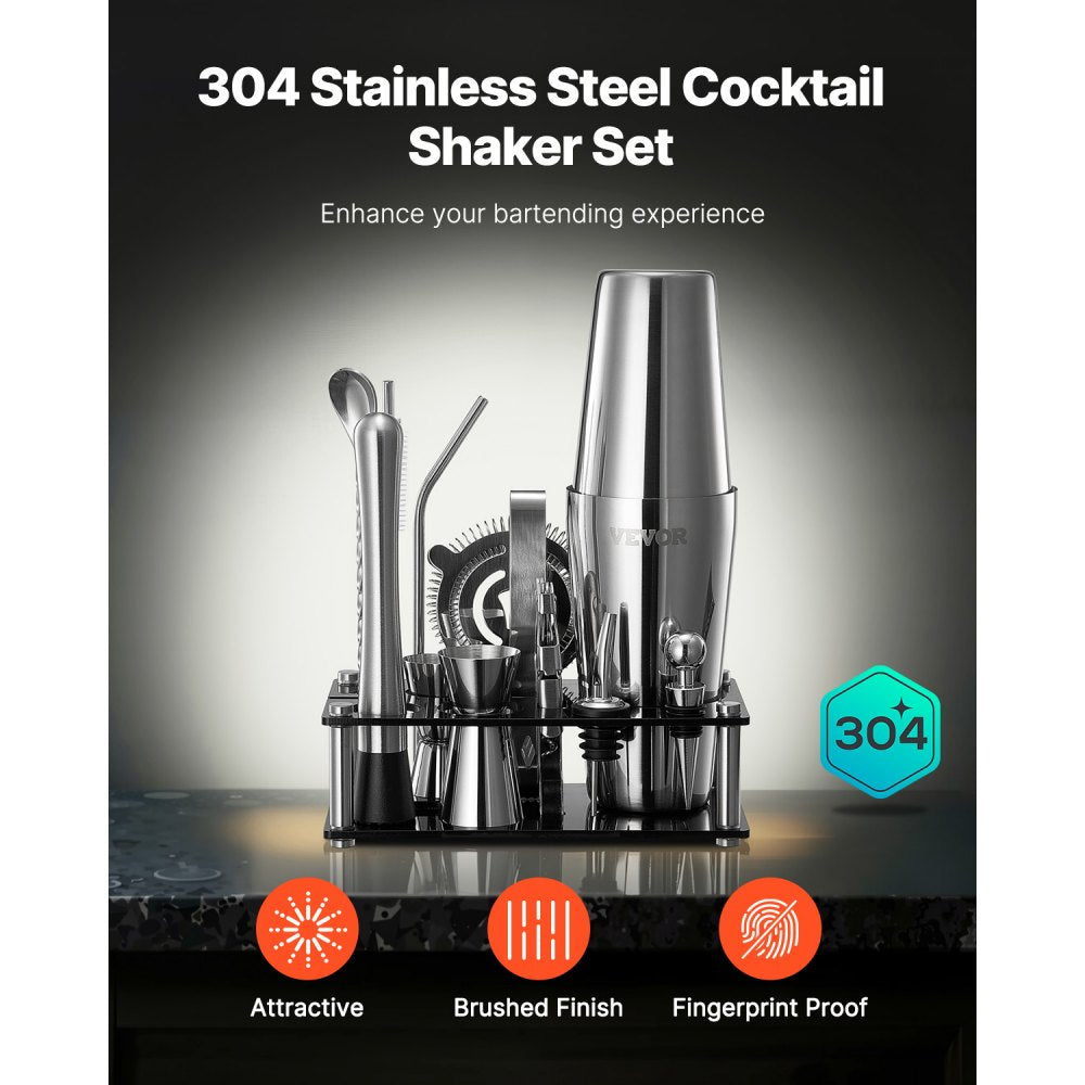 CL-07 - 14-Piece Stainless Steel Cocktail Shaker Set for Home Bartending
