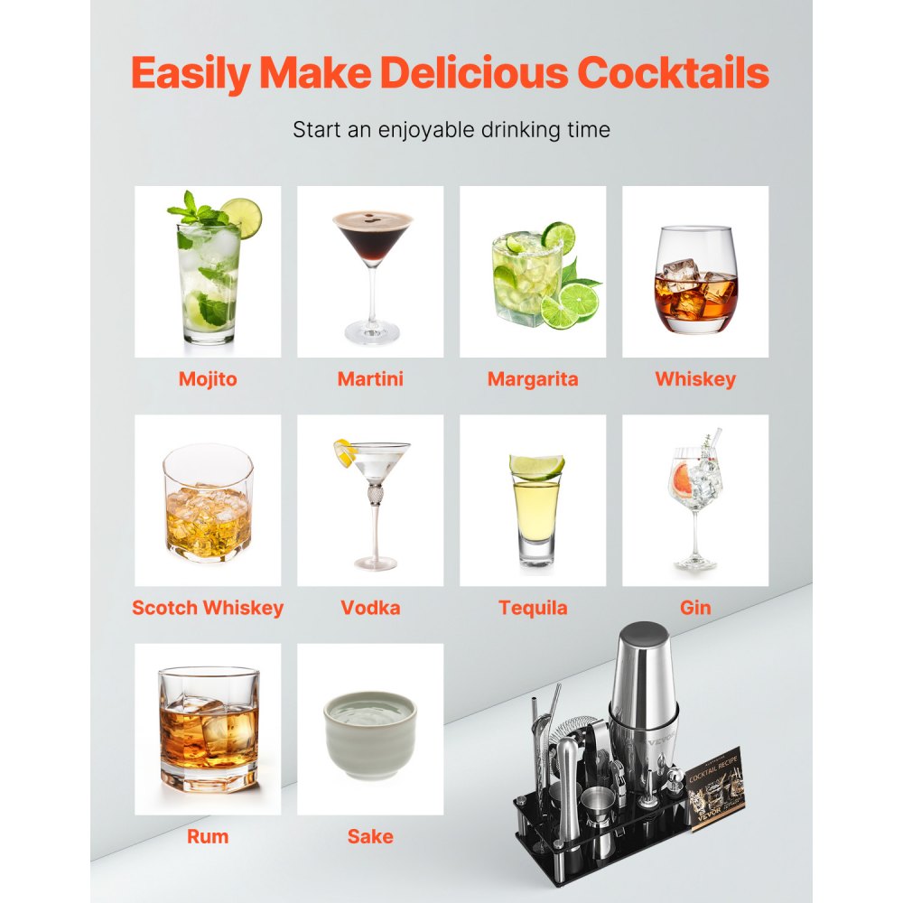 CL-07 - 14-Piece Stainless Steel Cocktail Shaker Set for Home Bartending