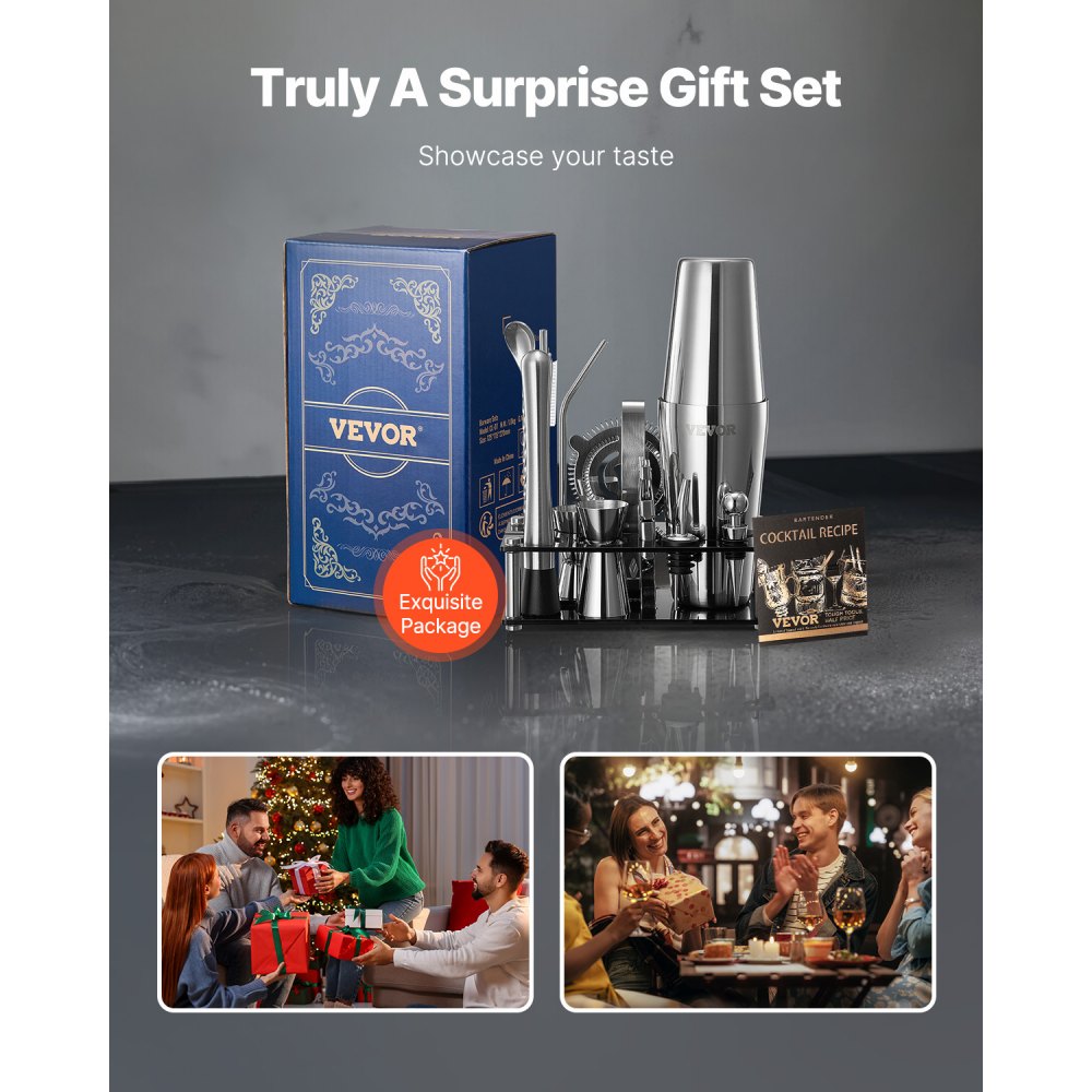 CL-07 - 14-Piece Stainless Steel Cocktail Shaker Set for Home Bartending