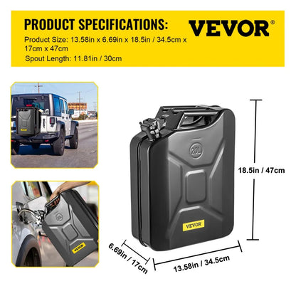 1X20LBLACK - 5.3 Gallon Steel Jerry Can for Safe Fuel Storage