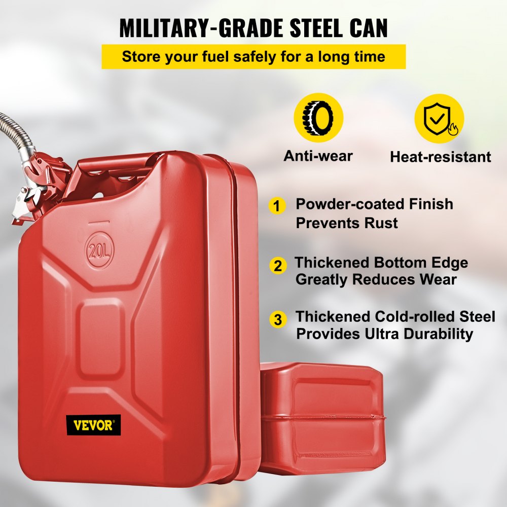 1X20LRED - 5.3 Gallon VEVOR Steel Jerry Fuel Can with Flexible Spout