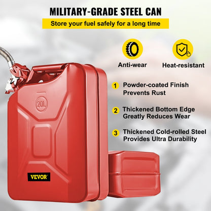 1X20LRED - 5.3 Gallon VEVOR Steel Jerry Fuel Can with Flexible Spout