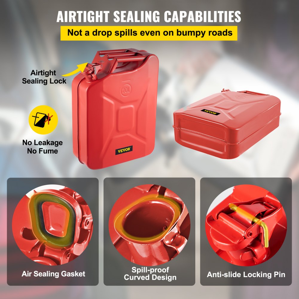 1X20LRED - 5.3 Gallon VEVOR Steel Jerry Fuel Can with Flexible Spout