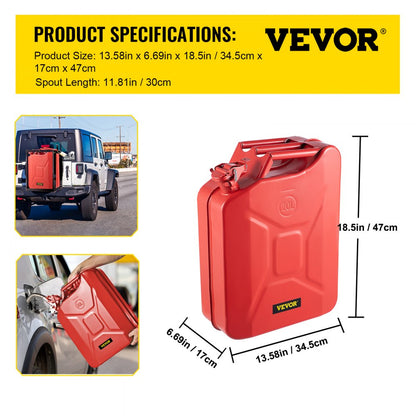 1X20LRED - 5.3 Gallon VEVOR Steel Jerry Fuel Can with Flexible Spout