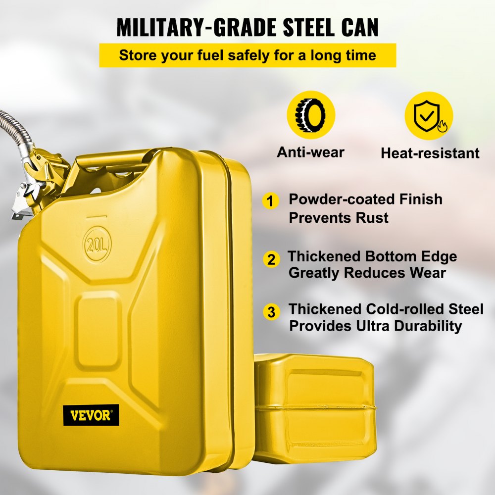 1X20LYELLOW - 5.3-Gallon Steel Jerry Can with Quick Spout System