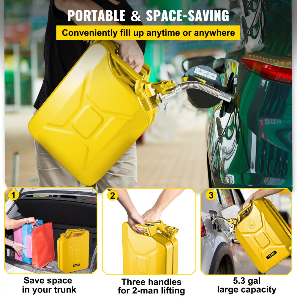 1X20LYELLOW - 5.3-Gallon Steel Jerry Can with Quick Spout System