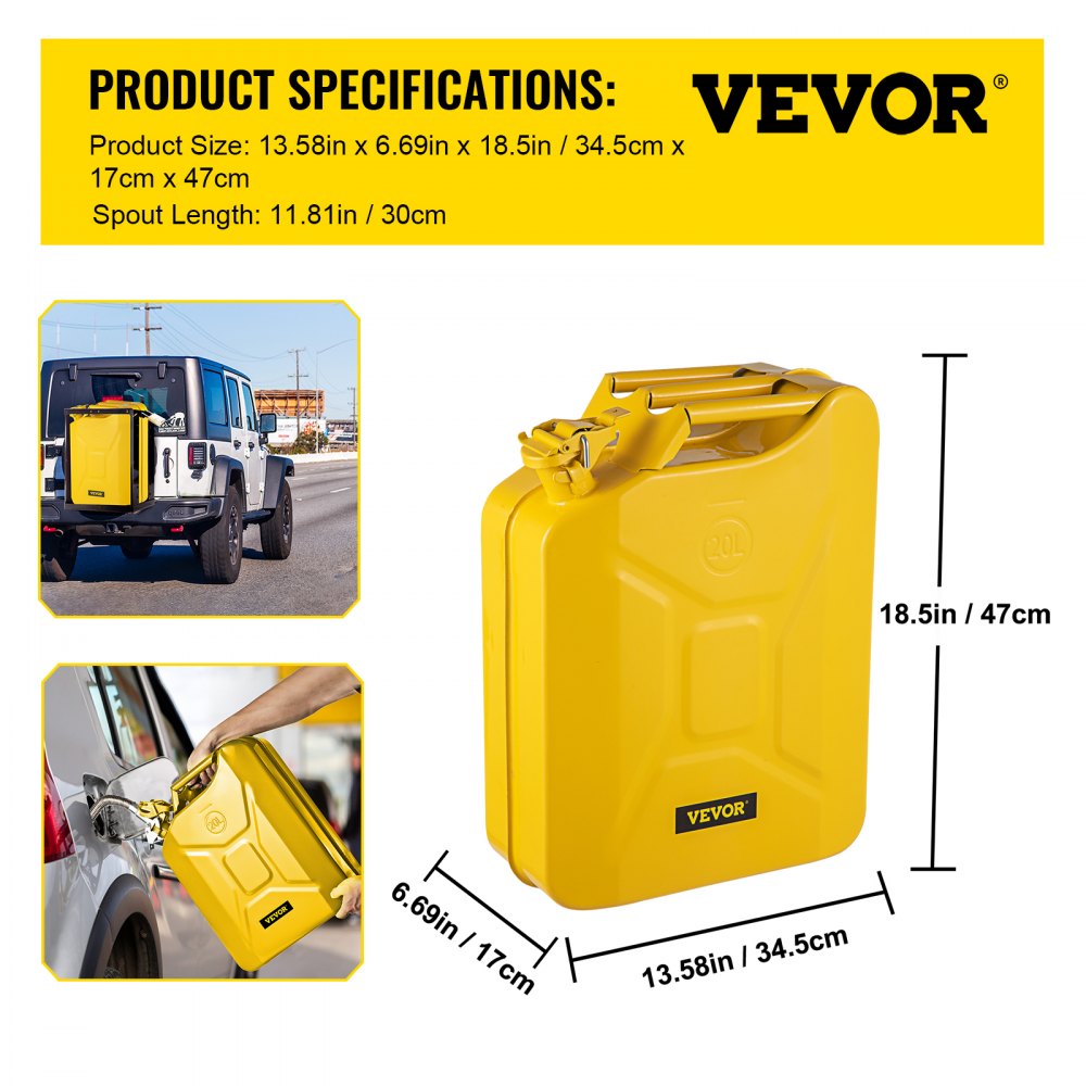 1X20LYELLOW - 5.3-Gallon Steel Jerry Can with Quick Spout System