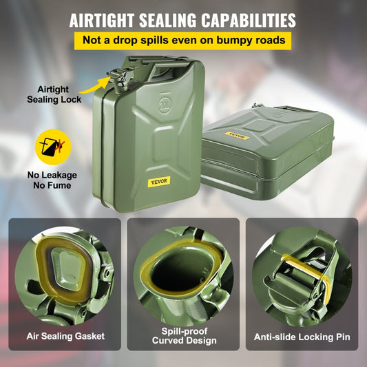 2X20LGREEN - 5.3 Gallon Steel Jerry Can for Safe Fuel Storage
