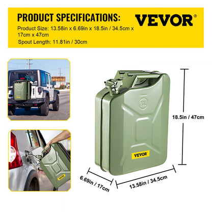 1X20LGREEN - Durable 5.3-Gallon Steel Jerry Can with Fast-Flow Spout