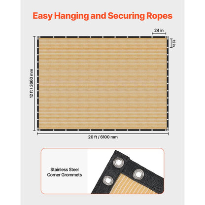 SSZGB-07 - 12x20 ft Waterproof HDPE Sun Shade Cloth with Grommets & Ties