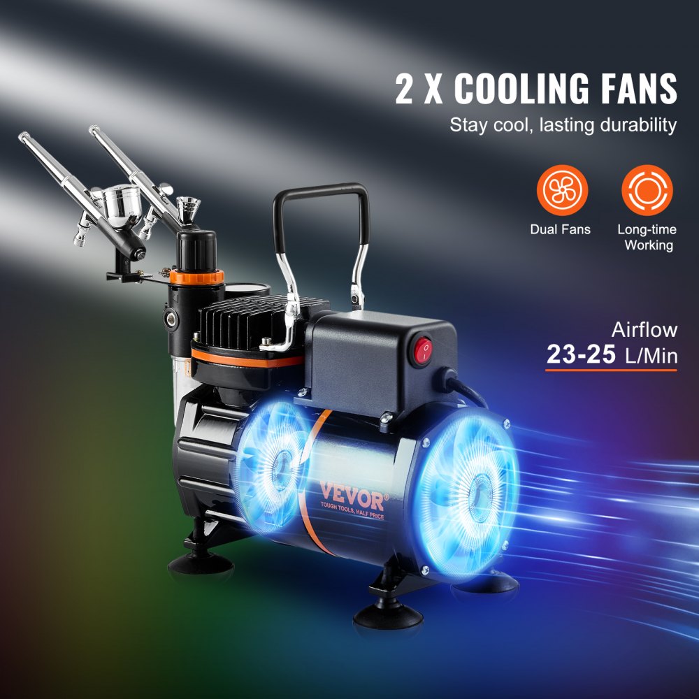 TC-20B - Dual-Fan Airbrush Compressor Kit with 6ft Hose, 15-50 PSI