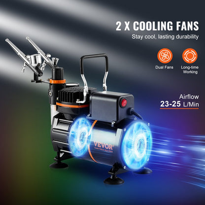 TC-20B - Dual-Fan Airbrush Compressor Kit with 6ft Hose, 15-50 PSI