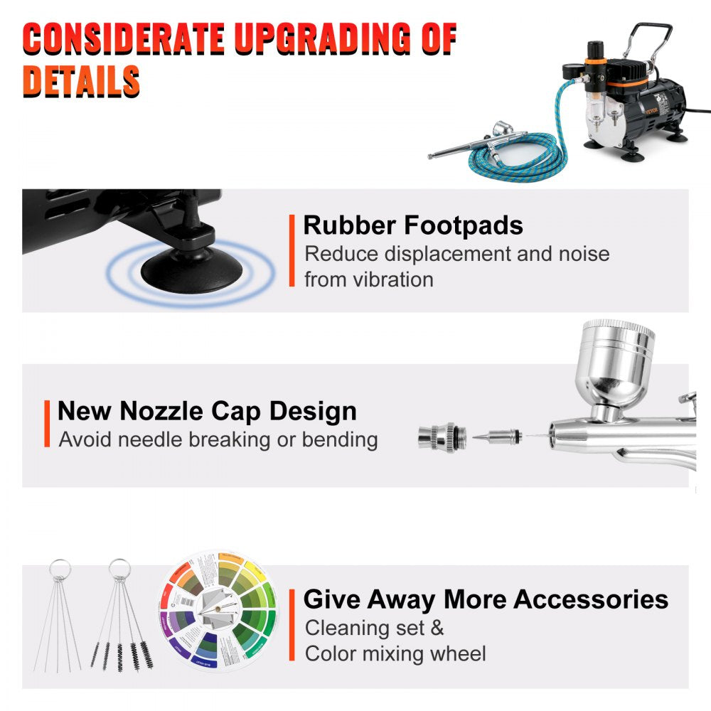 010631206188 - VEVOR Airbrush Kit with Compressor & Dual-Action Nozzles