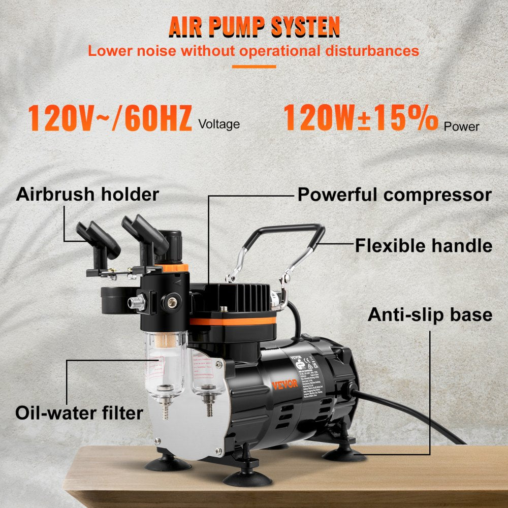 010631206188 - VEVOR Airbrush Kit with Compressor & Dual-Action Nozzles