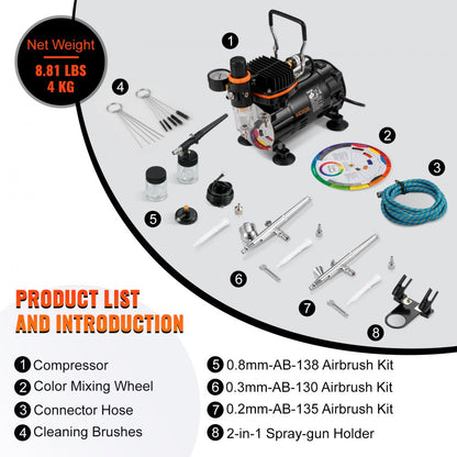 010631206188 - VEVOR Airbrush Kit with Compressor & Dual-Action Nozzles