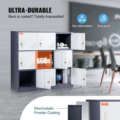 010777547160 - 9-Door Steel Locker 35.4'' x 17.7'' x 37'' for Secure Storage