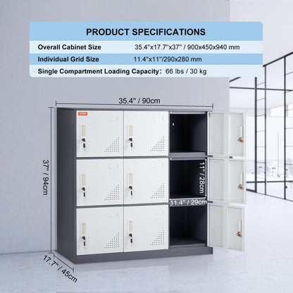 010777547160 - 9-Door Steel Locker 35.4'' x 17.7'' x 37'' for Secure Storage