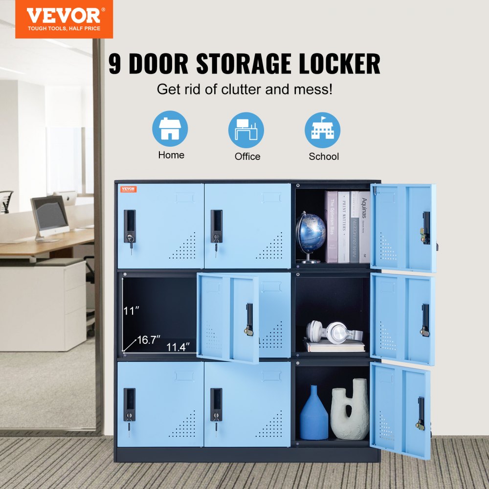 010842997131 - Secure VEVOR Metal Locker, 9 Compartments, 35.4'' x 17.7'' x 37''