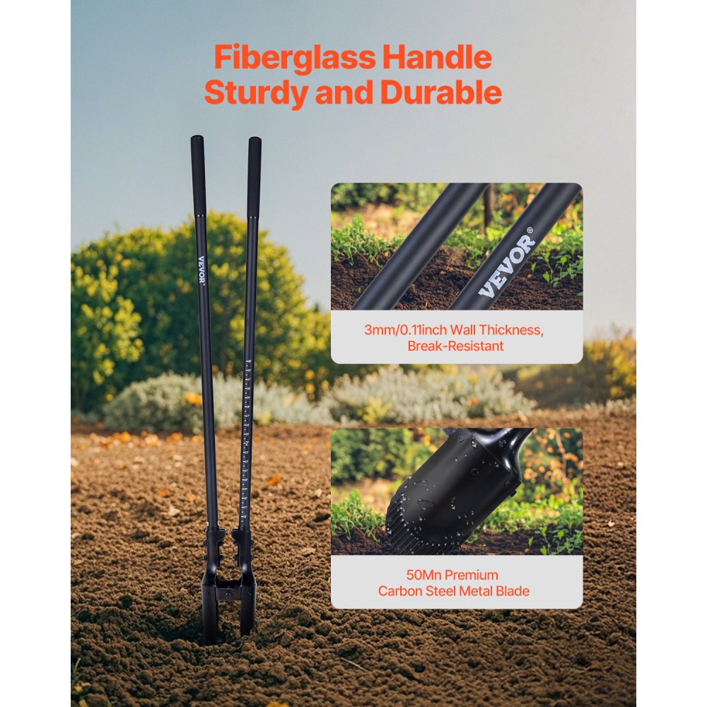 APH525X - 57.48" Manual Post Hole Digger with Fiberglass Handle and Scale Markings