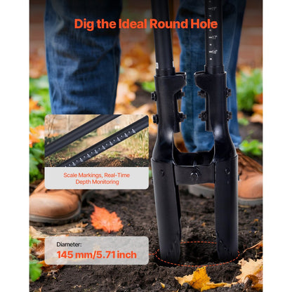 APH525X - 57.48" Manual Post Hole Digger with Fiberglass Handle and Scale Markings