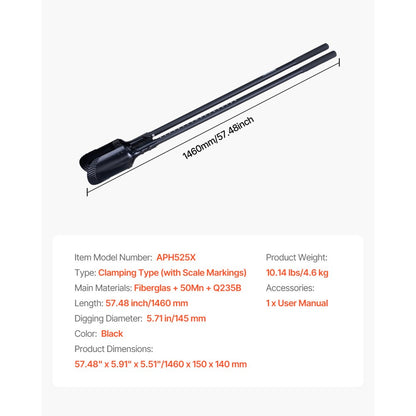 APH525X - 57.48" Manual Post Hole Digger with Fiberglass Handle and Scale Markings