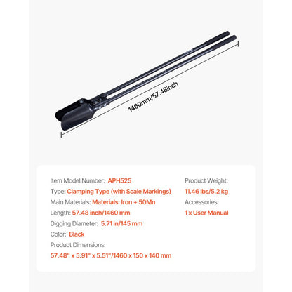 APH525 - 57.48" Carbon Steel Post Hole Digger for Gardening Efficiency