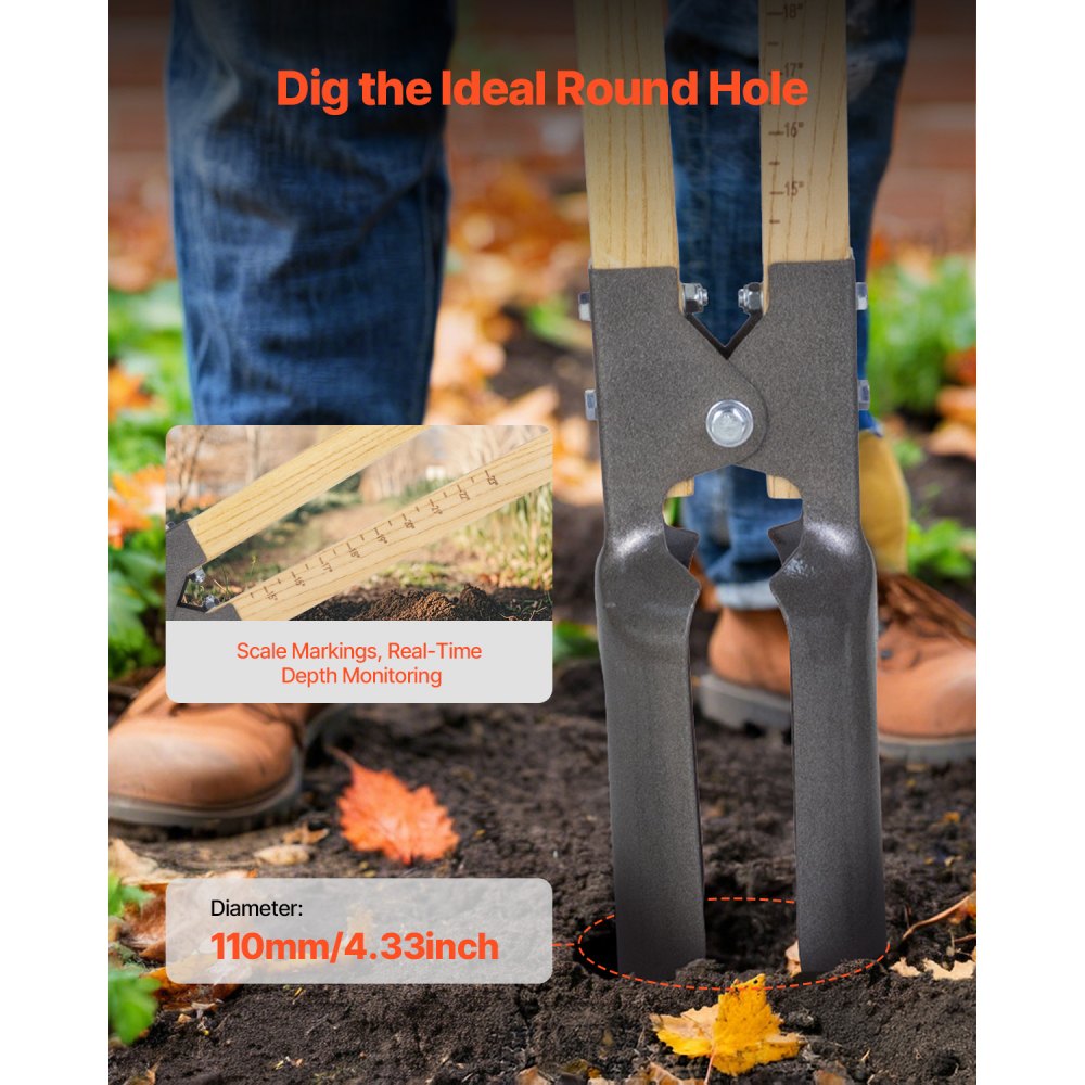 YM301 - 57.48" Manual Post Hole Digger with 4.33" Round Metal Blade