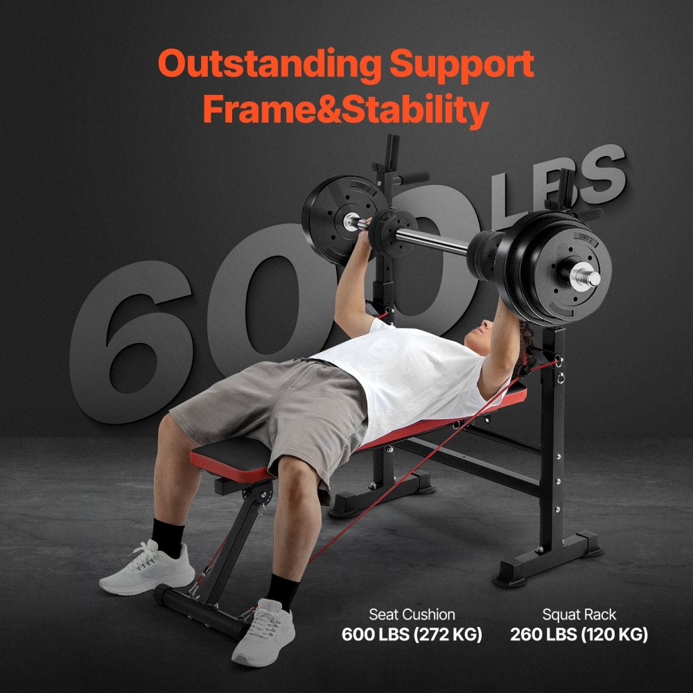 SJ7820 - Adjustable Foldable Weight Bench with Squat Rack & Pull-Up Handles