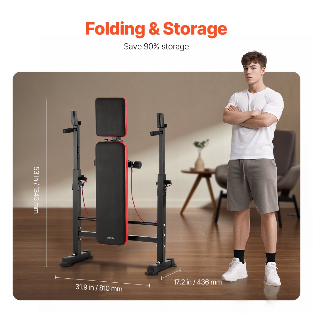 SJ7820 - Adjustable Foldable Weight Bench with Squat Rack & Pull-Up Handles