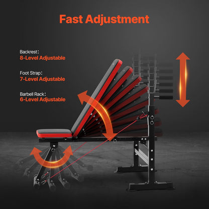 SJ7820 - Adjustable Foldable Weight Bench with Squat Rack & Pull-Up Handles