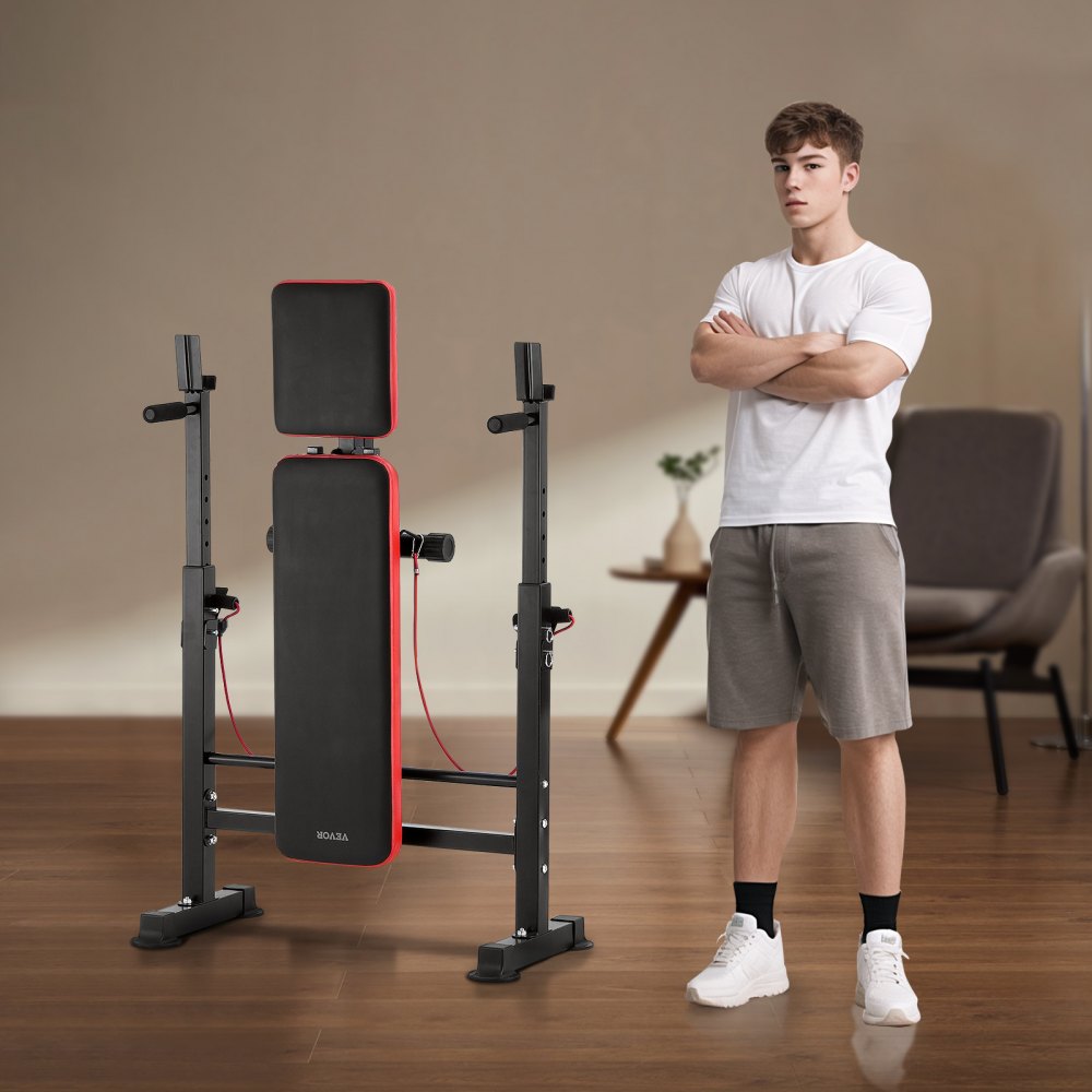 SJ7820 - Adjustable Foldable Weight Bench with Squat Rack & Pull-Up Handles