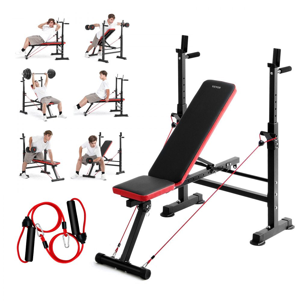 SJ7820 - Adjustable Foldable Weight Bench with Squat Rack & Pull-Up Handles