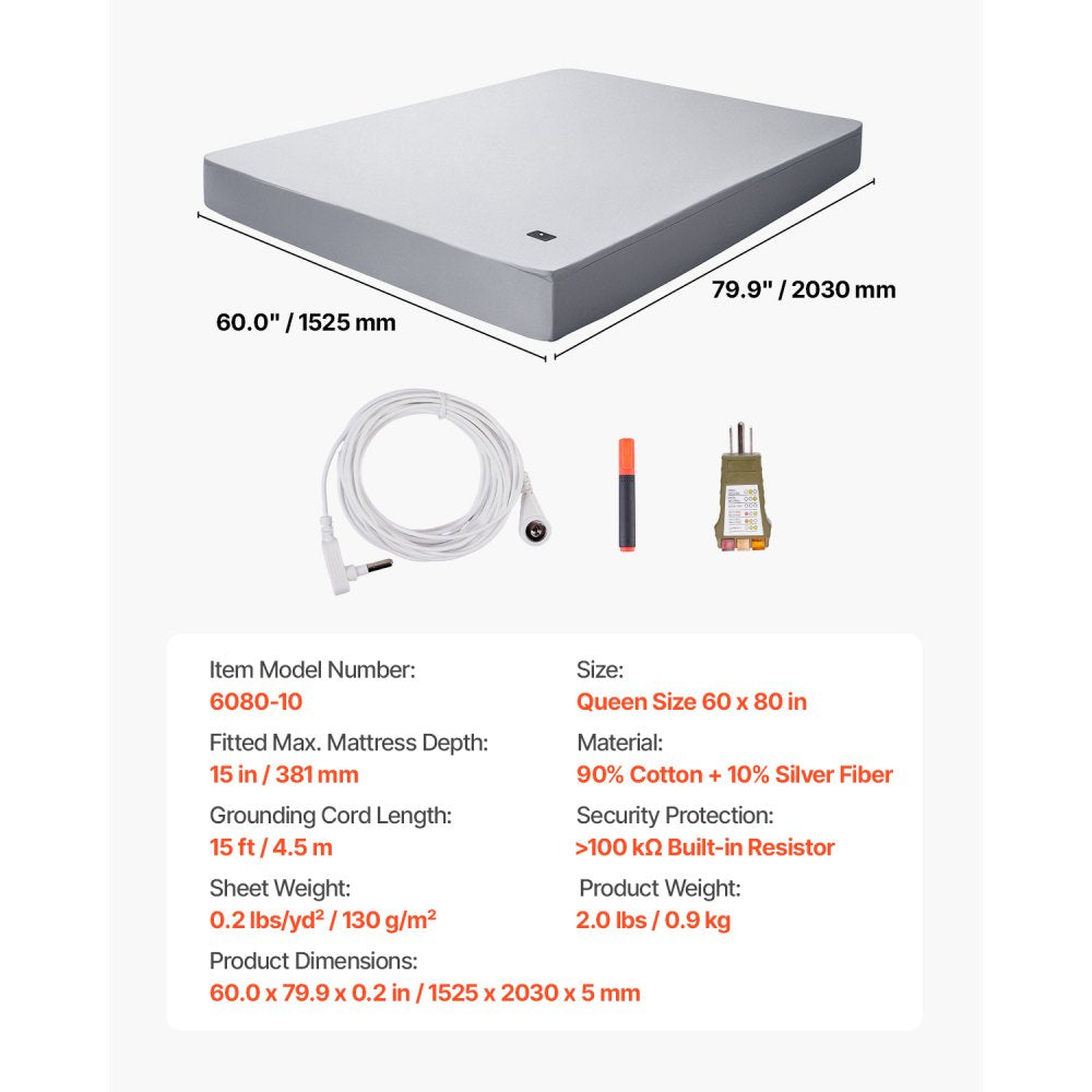 6080-10 - Queen Grounding Sheet 60x80, Cotton & Silver Blend