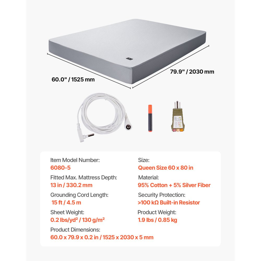 6080-5 - Queen Grounding Sheet 60 x 80 in, Cotton & Silver Fiber