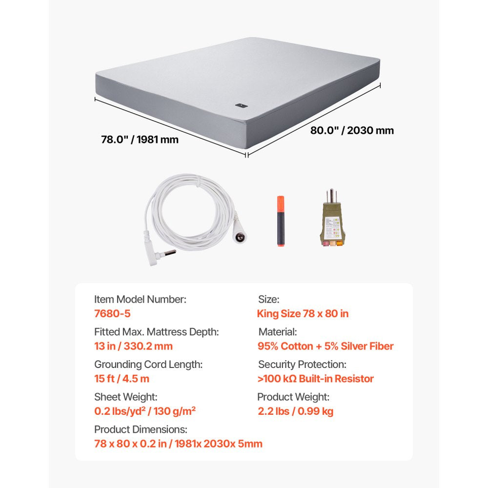 7680-5 - King Size Grounding Sheet 78 x 80 in, Cotton & Silver Blend