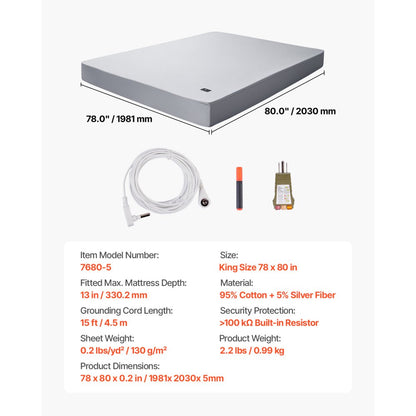 7680-5 - King Size Grounding Sheet 78 x 80 in, Cotton & Silver Blend