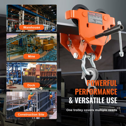 2T-J - Adjustable 2 Ton VEVOR Manual Trolley for I-Beams & H-Beams
