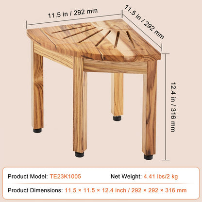 TE23K1005 - Solid Teak Corner Shower Bench with Adjustable Feet, 300 lbs Capacity