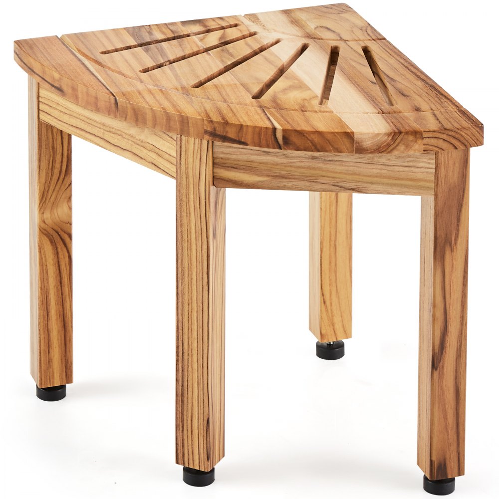 TE23K1005 - Solid Teak Corner Shower Bench with Adjustable Feet, 300 lbs Capacity
