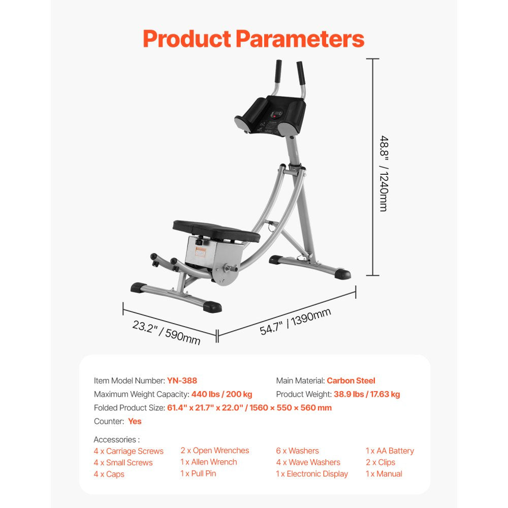 YN-388 - Heavy-Duty Ab Machine with Dual Curved Slide & Counter