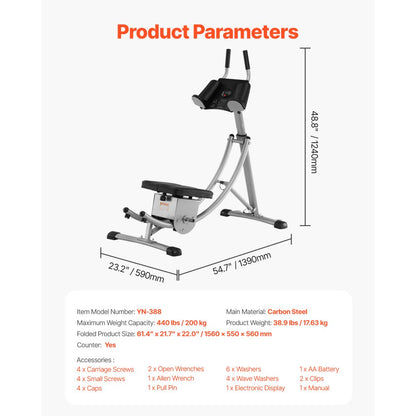 YN-388 - Heavy-Duty Ab Machine with Dual Curved Slide & Counter