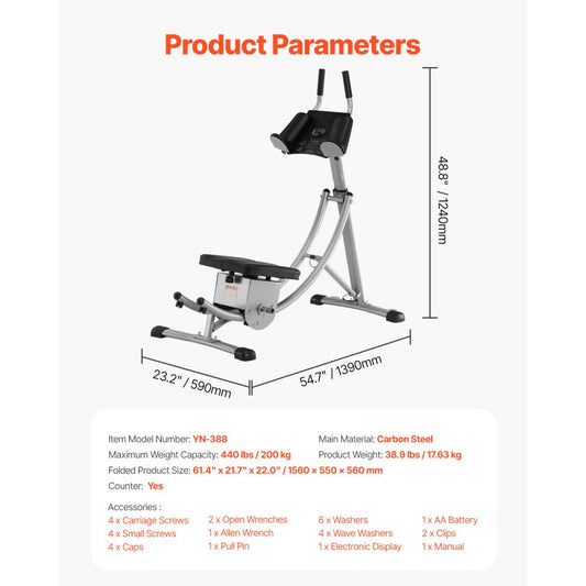 YN-388 - Heavy-Duty Ab Machine with Dual Curved Slide & Counter