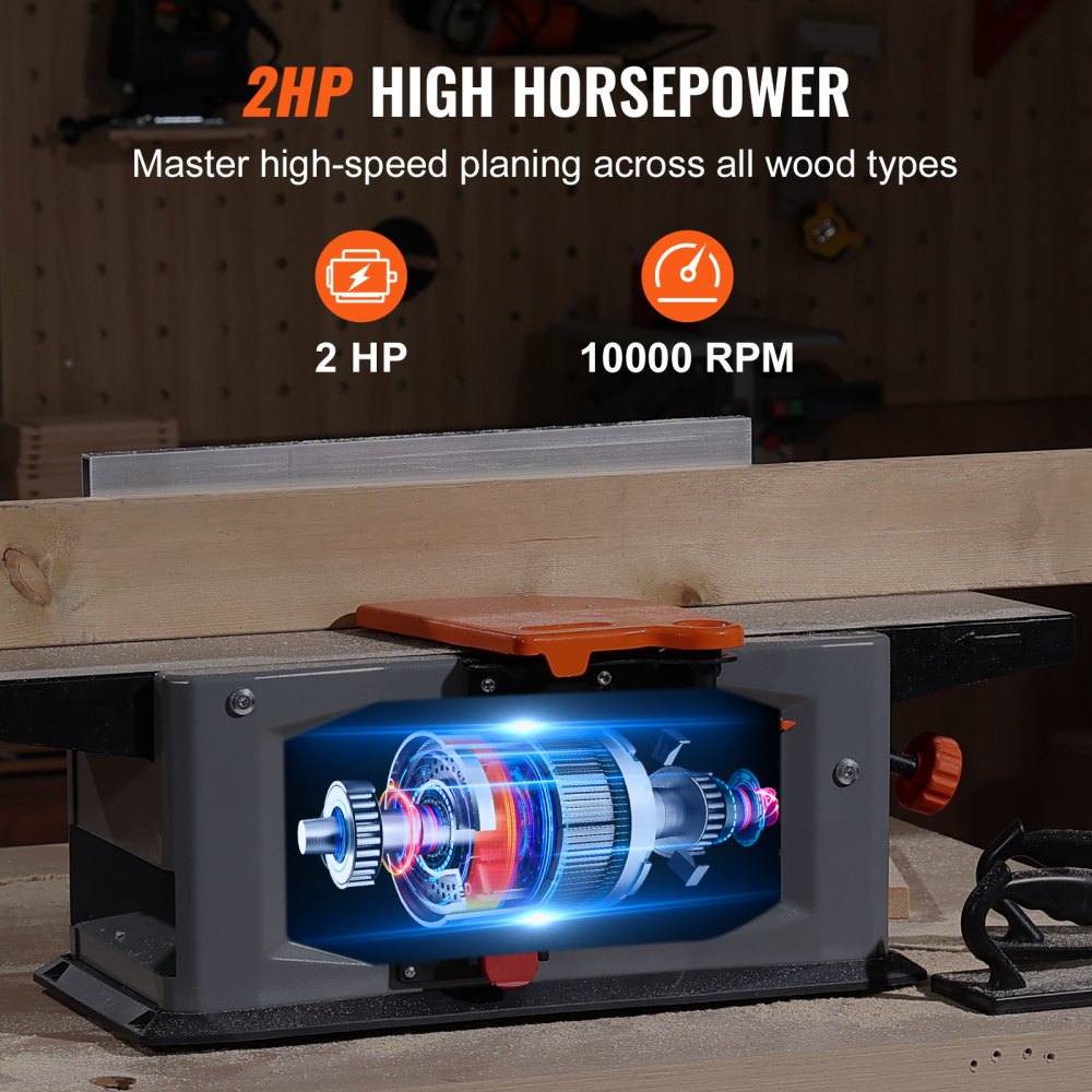 MB5020 - 8'' VEVOR Benchtop Jointer with 2HP Motor & Adjustable Fence